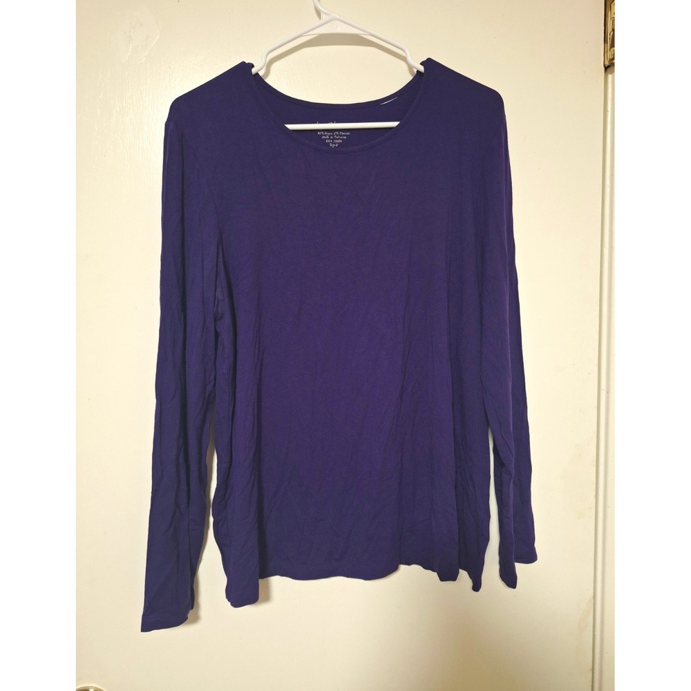 Chico's Long Sleeve Shirt Womens Size 2 Purple Crew Neck Soft Rayon Spandex Top